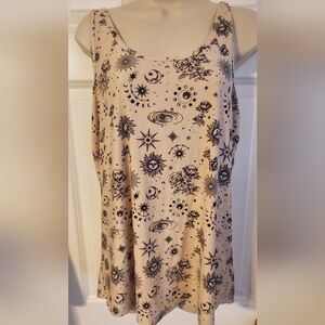 Celestial Print Sleeveless Navy And Cream Top